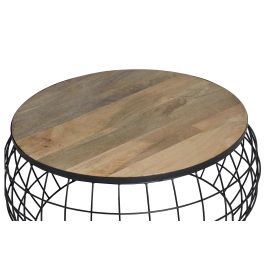 Giner y Colomer - Buffet de salon en bois de manguier massif et métal, couleur naturel - 2 tables basses, grande: 36 cm H x 76 cm diam., petite: 31 cm H x 58 cm diam.