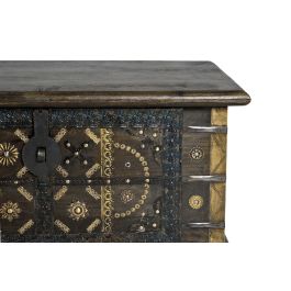 GINER Y COLOMER - Coffre de rangement en bois de manguier massif couleur marron foncé - Décor ancien avec détails en bronze et métal - Dimensions : 80 x 40 x 46 cm