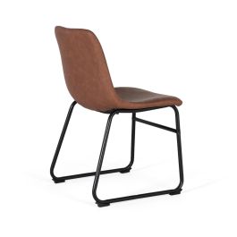 GINER Y COLOMER Lot de 4 chaises capitonnées en PU marron avec structure en acier noir, design élégant, dossier et assise rembourrés