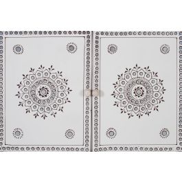 Buffet haut en bois de manguier et MDF avec 7 tiroirs et 2 portes, détails peints à la main, dimensions 45.5x69 cm (hors pattes), couleur naturelle et blanc