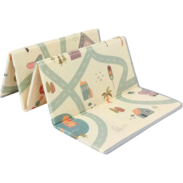 Tineo Tapis d'éveil réversible 150 x 180 cm - Face animaux / Face circuit de voiture - Tapis bébé confortable et imperméable avec sac de rangement