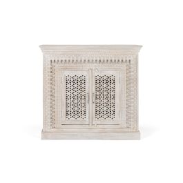 GINER Y COLOMER Buffet en bois de manguier massif sculpté main, finition blanc vieilli, 100x110x40 cm Precio: 947.988. SKU: B1DT6N374K