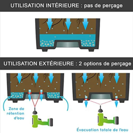 Eda Volcania Up - Jardinière carrée empilable intérieur/extérieur 30 cm (36L) - Gris anthracite - Avec réserve d'eau - Modulable - Label Origine France Garantie
