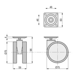 Q&Q Roue pivotante Duncan Ø75 H96 Plastique Gris Sans frein