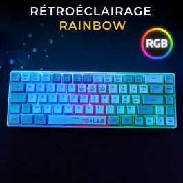 The G-Lab KEYZ-HYDRO-WG/FR Clavier gamer filaire compact 60% AZERTY rétroéclairé Gris/Blanc