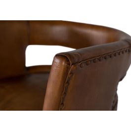 GINER Y COLOMER Tabouret en cuir naturel cognac avec structure métallique noire curviligne - Hauteur 101 cm, largeur 60 cm
