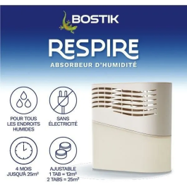 Bostik BOS1690994412360 Absorbeur d'humidité Respira Jusqu'à 25 m², 2 recharges sans parfum, 2 x 250 g