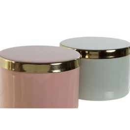 Boîte à bijoux DKD Home Decor Vert Corail Fer 13 x 13 x 9 cm (2 Pièces) (2 Unités)