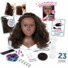 Smoby Tête à Coiffer Afro SMO3032160111484 - Facile à coiffer, 23 accessoires réalistes, Lèvres sensibles à la chaleur, Trappe de rangement