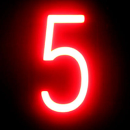 Numéro LED Néon 5 - Hauteur 161mm, Largeur 90mm, Profondeur 38mm