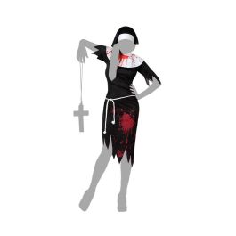 Déguisement Adulte Femme Halloween Zombie Nonne Sanglante Taille XS-S - Veste et Veste en Polyester Noir