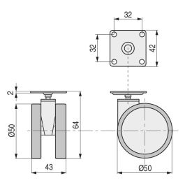 Q&Q Roue Giratoire Ø50 H64 Plastique Gris Avec et Sans Frein