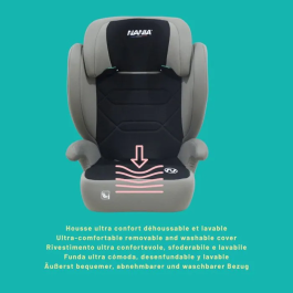 Nania Bogota Siège Auto Groupe 2/3 i-Size (15-36 kg, 100-150 cm) avec ISOFIX, Appui-tête Réglable 9 Positions, Dossier Amovible, Noir