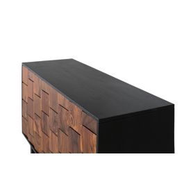 GINER Y COLOMER Buffet 2 portes avec motifs géométriques en bois de Sheesam et de manguier, finition wengué et noyer - 108x40x75 cm