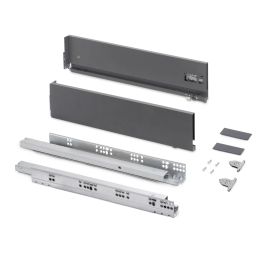 Emuca Tiroir extérieur Vertex avec réglages 3D hauteur 131mm, 60kg, profondeur 500mm, acier, Gris antracite