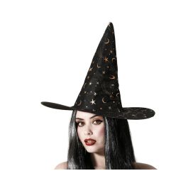 Chapeau de Sorcière Noir avec Lunes et Étoiles, Motifs Cuivre et Boucle Argentée - Accessoire de Déguisement Halloween et Événement Ésotérique Precio: 1.752. SKU: B1ACK2PWMV