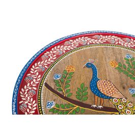 GINER Y COLOMER - Table d'appoint ronde en bois de manguier avec détails floraux peints à la main - Décoration artisanale