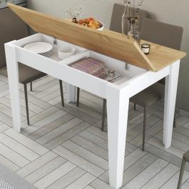 Table de cuisine KIEVA avec rangement - Mélaminé Blanc/Chêne - Rectangulaire 4/6 personnes - 110x75x72 cm - MEN8683743327485