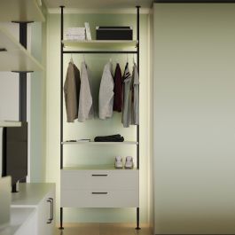 Emuca Kit de fixation pour 4 étagères en bois et 1 tringle de suspension de 1m de long Noir, Aluminium et Zamak et Plastique, Peint en noir texturé