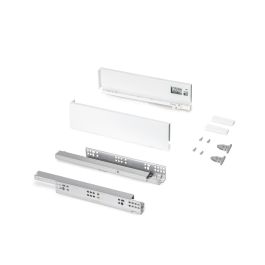 Emuca Tiroir extérieur Protone 30kg , coulisses à sortie totale et fermeture amortie, hauteur 93mm, profondeur 350mm, Acier, Peint en blanc