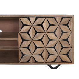 GINER Y COLOMER - Meuble TV en bois de manguier et métal avec 2 portes et 2 étagères - Espace de rangement, design moderne, finition naturelle et noir