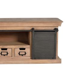 GINER Y COLOMER Buffet TV en bois de manguier massif avec pattes métal gris et rangement central - 2 portes, 3 tiroirs - Dimensions : 150x55x40 cm