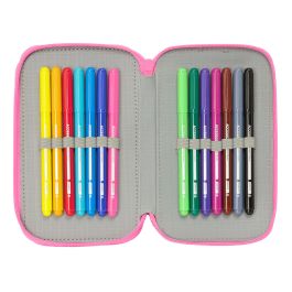 Pochette à crayons triple Gabby's Dollhouse Confetti Rose Turquoise 12,5 x 19,5 x 5,5 cm 37 Pièces