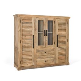 GINER Y COLOMER - Buffet en bois de manguier massif à 4 portes, 2 vitrées et 2 latérales en bois, avec tiroirs, meuble de rangement et d'exposition, finition naturelle