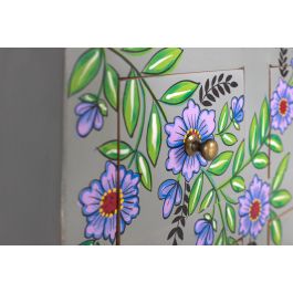 GINER Y COLOMER Commode en Mango Massif Peinte à la Main, 9 tiroirs, 70.5x31x60.5 cm, Finition Vert Gris et Motif Floral