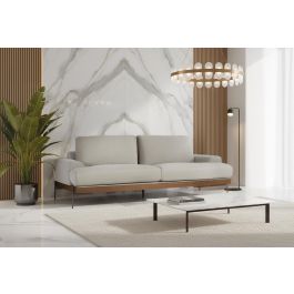 GINER Y COLOMER Canapé 3 Places en Tissu Linen Gris Clair avec Pattes en Métal - Structure en Bois de Frêne - Dimensions 225 x 89 x 80 cm