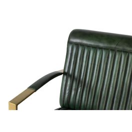GINER Y COLOMER - Fauteuil en cuir naturel vert avec structure métallique dorée, dossier et assise rembourrés, piètement en bois foncé