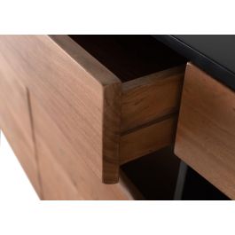 Buffet en Bois d'Acacia Naturel et Noir avec 3 Tiroirs et 3 Portes - 180x93x40 cm