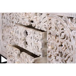 GINER Y COLOMER Buffet 2 portes et 3 tiroirs en bois de manguier et métal, finition blanc vieilli - Dimensions 80x150x38 cm