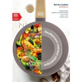 Set de 3 poeles - Tous feux dont induction - ARTHUR MARTIN - AM1052 - Revetement céramique - Ø 20-24-28 cm - Taupe