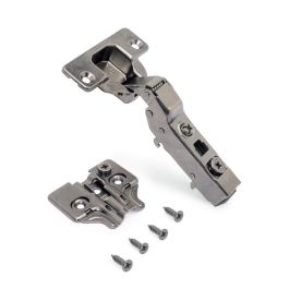 Emuca Lot de 20 charnières coudées X91 avec fermeture amortie et embases à visser, hauteur 0, acier, titane