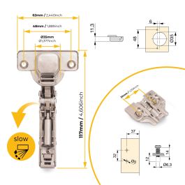 Emuca Lot de 20 charnières droites X91 avec fermeture amortie et embases euro, hauteur 0, acier, nickelé
