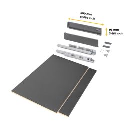 Emuca Kit de tiroirs pour cuisine ou salle de bains Vertex avec réglages 3D, hauteur 93mm, avec panneaux inclus, module 900mm, Gris antracite
