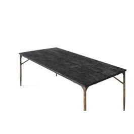 GINER Y COLOMER Table de Salle à Manger Rectangulaire 200 cm en Bois Massif et Métal Noir et Doré, Style Industriel Contemporain