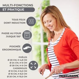 Fackelmann Batería de cocina - Todas las placas de cocina, incluida inducción - Acero inoxidable - 3 sartenes, 3 cacerolas y 6 utensilios - AABBG41149