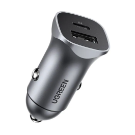 Ugreen Chargeur Voiture 30W, 2 Ports USB (USB-C et USB-A) pour Recharge Rapide, Protection Surcharge/Short-Circuit/Surchauffe, Design Compact Gris