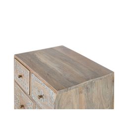 GINER Y COLOMER Table de chevet 5 tiroirs en bois de manguier massif, façade peinte à la main, finition naturelle - Meuble de chambre