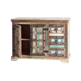 GINER Y COLOMER - Buffet armoire en bois recyclé avec portes et tiroirs, finition multicolore - 80x110x40 cm