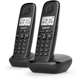 Gigaset Basic 100 Duo - Téléphone fixe noir avec répertoire 50 contacts, écran rétroéclairé 1.5", mains libres, blocage d'appels, CLIP, autonomie jusqu'à 11h