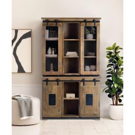 GINER Y COLOMER Armoire / Placard en Mango et Métal, 4 Portes Coulissantes, 200 x 100 x 47 cm, Style Industriel, Couleur Naturel et Noir