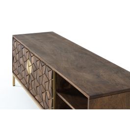 Giner y Colomer - Meuble TV 2 portes en bois de manguier et métal couleur noir, 145 x 50 x 40 cm