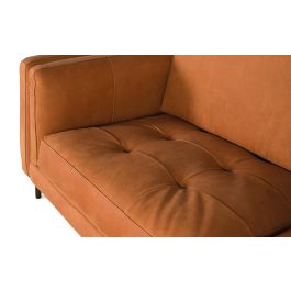 GINER Y COLOMER Canapé en cuir 3 places vintage 227 cm, canapé droit avec pattes en métal laiton, cuir chaleureux brun aux reflets orange