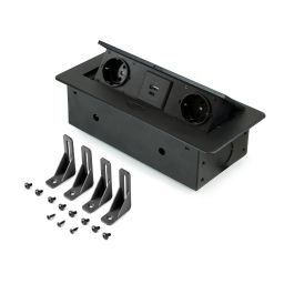Emuca Multiconnecteur Atom 26 Lite pour bureau, 225x111mm, Peint en noir, Zamak et Acier et Plastique.
