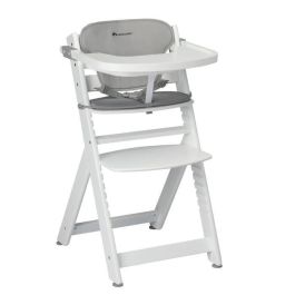 BEBECONFORT TIMBA + coussin Chaise haute bébé, Chaise bois évolutive, de 6 mois a 99 ans, Chaise White et coussin gray