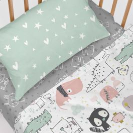 Drap housse HappyFriday MOSHI MOSHI Gris Multicouleur 70 x 140 x 14 cm animaux