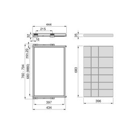Emuca Kit de organiser de tiroirs et cadre coulissant soft close pour armoires, réglable, module 800mm, Noir texturé et Gris pierre